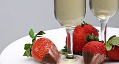 Chocolate dipped strawberries and champagne